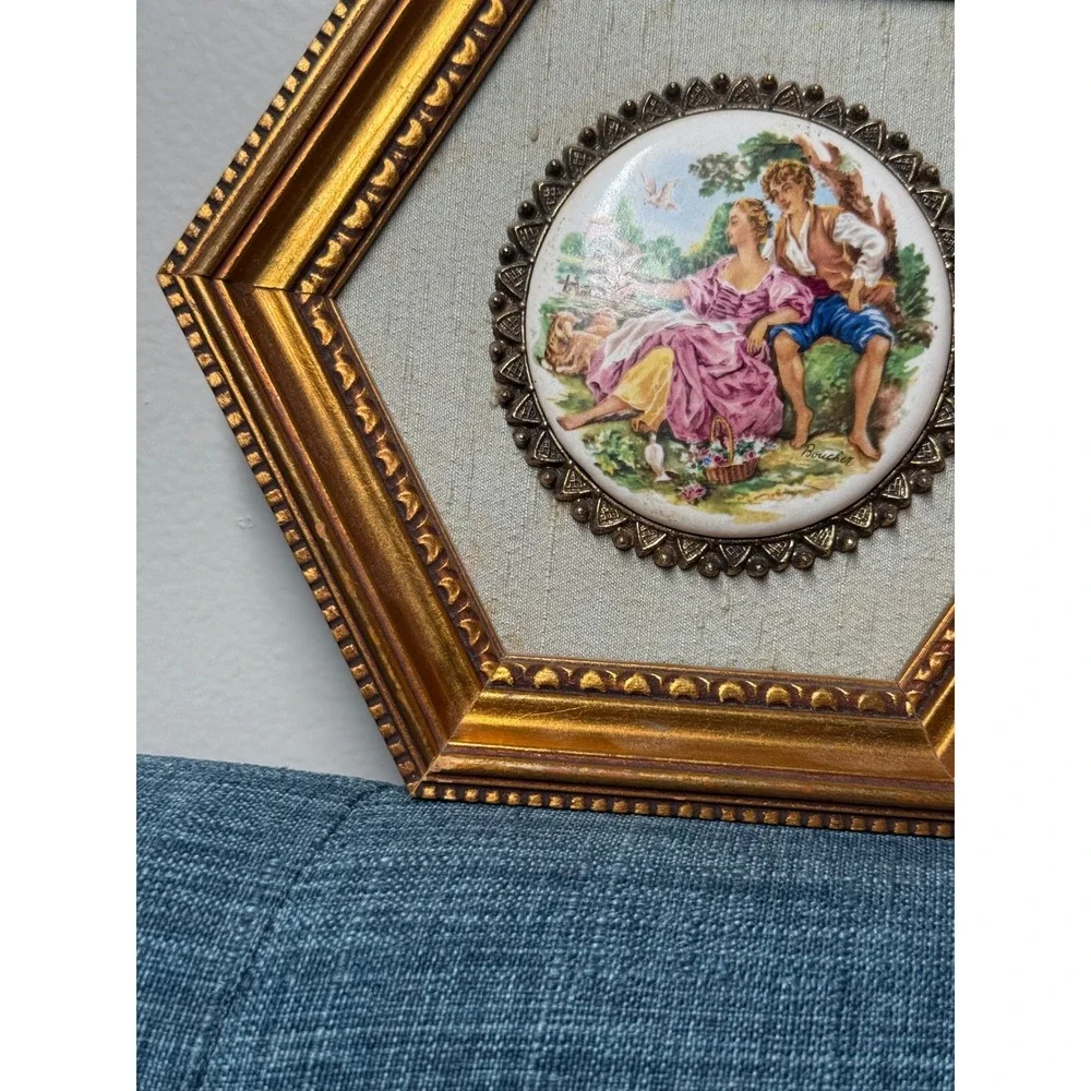 Vintage French Provincial Boucher Rococo Style Wall Hanging Porcelain Plaque
